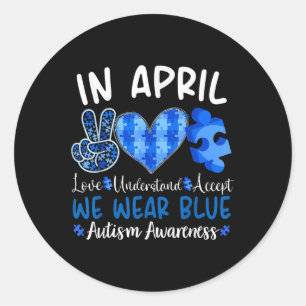 Adesivo Redondo Em abril Vestimos Homens de Consciência do Autismo