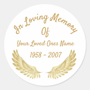 Adesivo Redondo Em Adorável Memória De Asas Anjos Douradas