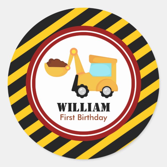 Adesivo Redondo EM CONSTRUÇÃO Aniversário Chá de fraldas (Frente)