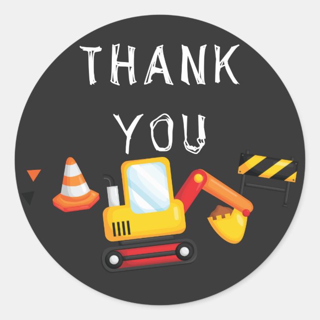 Adesivo Redondo Em Construção Aniversário Obrigado Quadro (Frente)