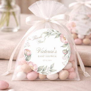 Adesivo Redondo Em Flor Menina Rosa Festa de Chá de Bebê Agradecim