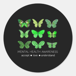 Adesivo Redondo Em maio, Vestimos o Green Butterfly Mental Health