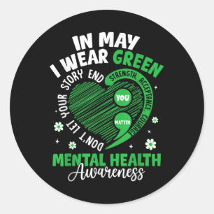 Adesivo Redondo Em maio, Vestimos o Green Semicolon Mental Health
