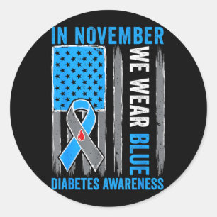 Adesivo Redondo Em Novembro Usamos Fita Azul Bandeira Diabetes