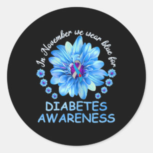 Adesivo Redondo Em novembro Vestimos Diabetes Azuis