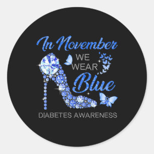 Adesivo Redondo Em novembro Vestimos Diabetes de Alto Céu Azul Fit