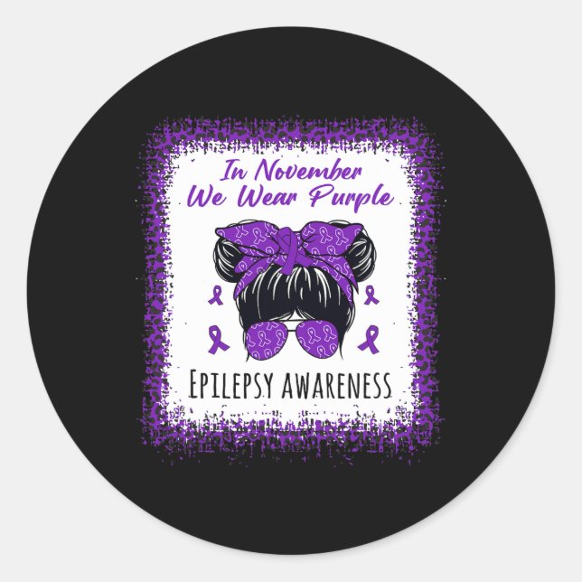 Adesivo Redondo Em novembro, Vestimos Epilepsia Púrpura E Triste E (Frente)