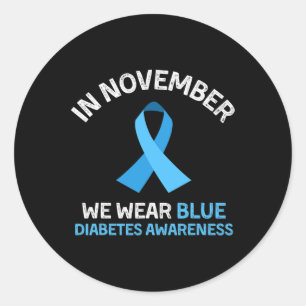 Adesivo Redondo Em novembro, Vestimos o apoio à diabetes azul