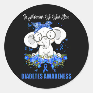 Adesivo Redondo Em novembro Vestimos o Awarene do Diabetes Elefant