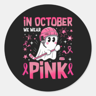 Adesivo Redondo Em Outubro Usamos Rosa Ghost Hockey Câncer de Mama