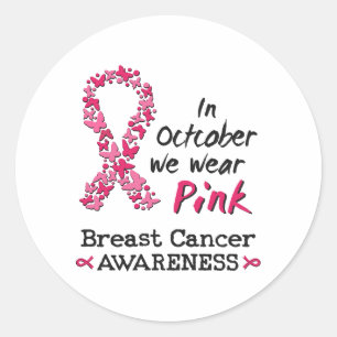 Adesivo Redondo Em outubro, vestimos a consciência cor-de-rosa do