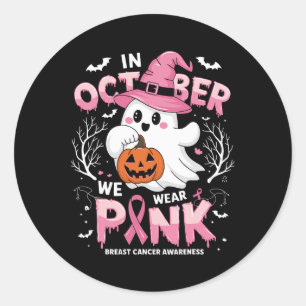 Adesivo Redondo Em outubro Vestimos Camisa Rosa Ghost Cancer