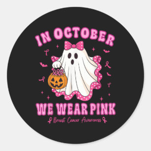 Adesivo Redondo Em outubro Vestimos Camisa Rosa Ghost Cancer