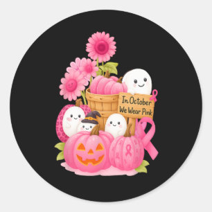 Adesivo Redondo Em Outubro Vestimos Fantasmas Rosa E Pumpkins Para