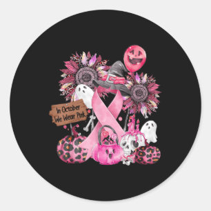 Adesivo Redondo Em outubro Vestimos Fita Rosa Ghost Halloween Bre