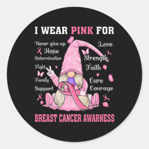 Adesivo Redondo Em outubro Vestimos Gnomo Rosa Cancer Mama Awaren
