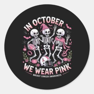 Adesivo Redondo Em outubro Vestimos O Esqueleto Rosa De Halloween