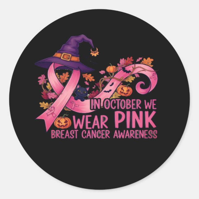 Adesivo Redondo Em outubro Vestimos o rosa - Sensibilização para o (Frente)