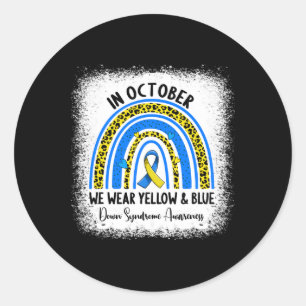 Adesivo Redondo Em outubro Vestimos Síndrome A Amarelo-Azul