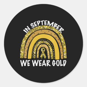 Adesivo Redondo Em setembro Vestimos o Cancer de infância Dourada