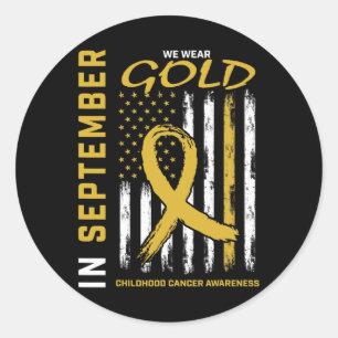 Adesivo Redondo Em setembro Vestimos o Cancer de infância Dourada 