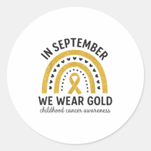 Adesivo Redondo Em setembro Vestimos o Cancer Dourado da Infância
