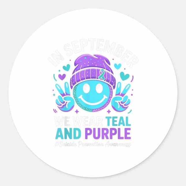 Adesivo Redondo Em Setembro, Vestimos Suicídio De Fita Roxal Teal  (Frente)