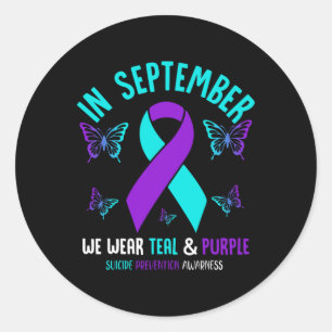 Adesivo Redondo Em Setembro, Vestimos Suicídio De Fita Roxal Teal