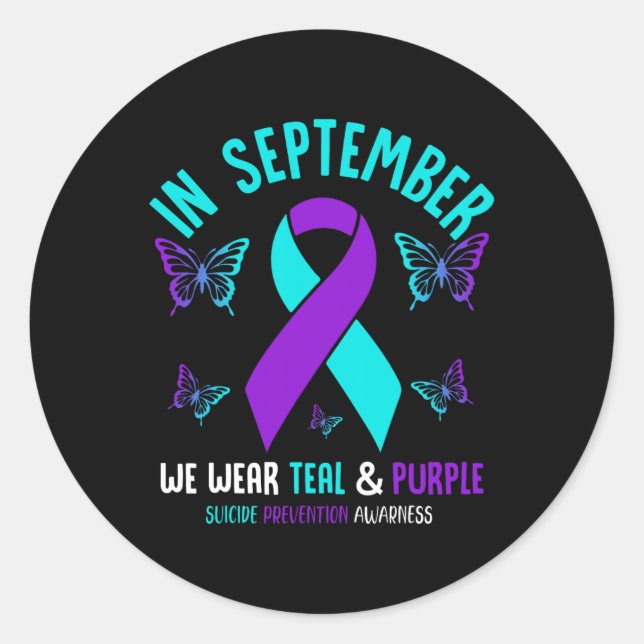 Adesivo Redondo Em Setembro, Vestimos Suicídio De Fita Roxal Teal  (Frente)