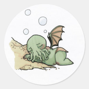 Adesivo Redondo Em sua casa em R'lyeh Cthulhu inoperante espera o