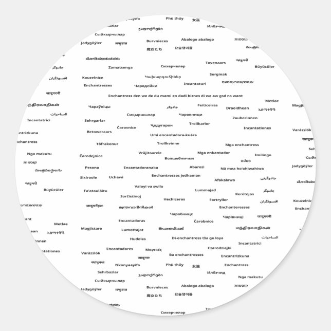 Adesivo Redondo Em todos os idiomas (Frente)