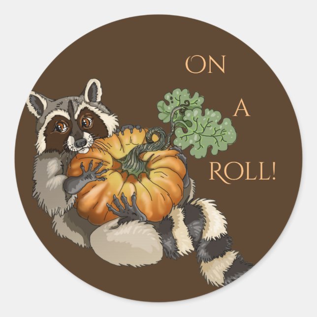 Adesivo Redondo Em um Roll Racoon (Frente)