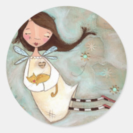 Adesivo Redondo Em uma asa e um purr - Angel Stickers