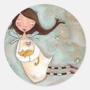 Adesivo Redondo Em uma asa e um purr - Angel Stickers