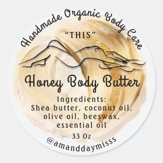 Adesivo Redondo Embalagem com cuidado com bálamo de manteiga corpo (Frente)