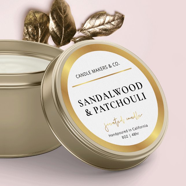 Adesivo Redondo Embalagem de Efeito de Folha Ouro do Rótulo da Vel (Faux gold round candle labels for your candle tins or jars)