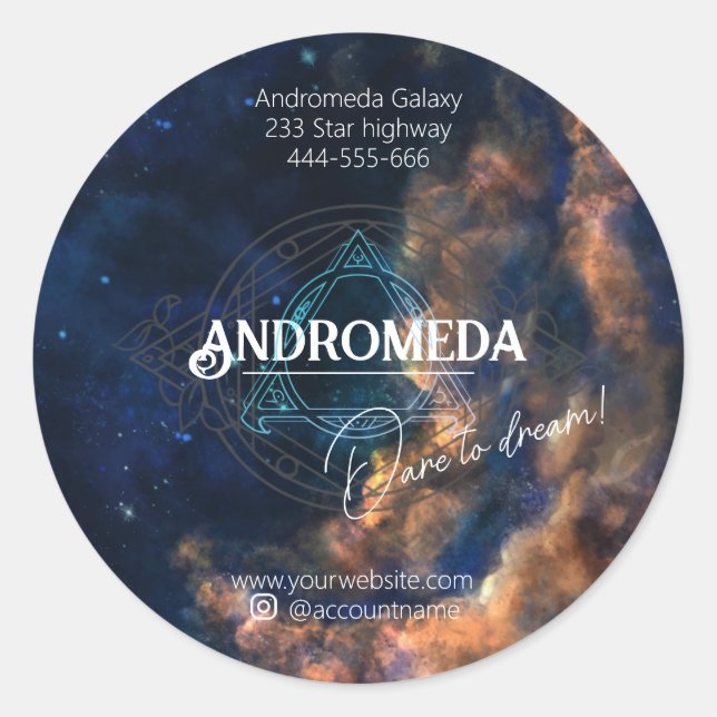 Adesivo Redondo Embalagem de materiais comerciais cósmicos de galá (Frente)