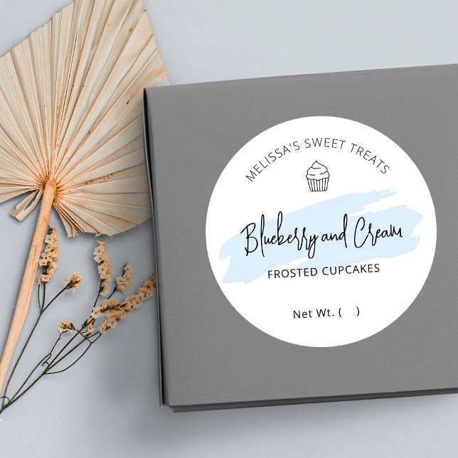 Adesivo Redondo Embalagem de Padaria Aquarela Azul Claro de Comida (Criador carregado)