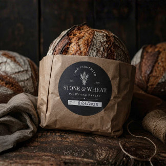 Adesivo Redondo Embalagem de Padaria de Sourdough Artesanal Assada