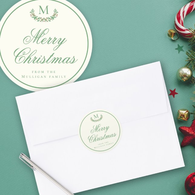 Adesivo Redondo Embalagem de presente de monograma de Natal elegan (Criador carregado)