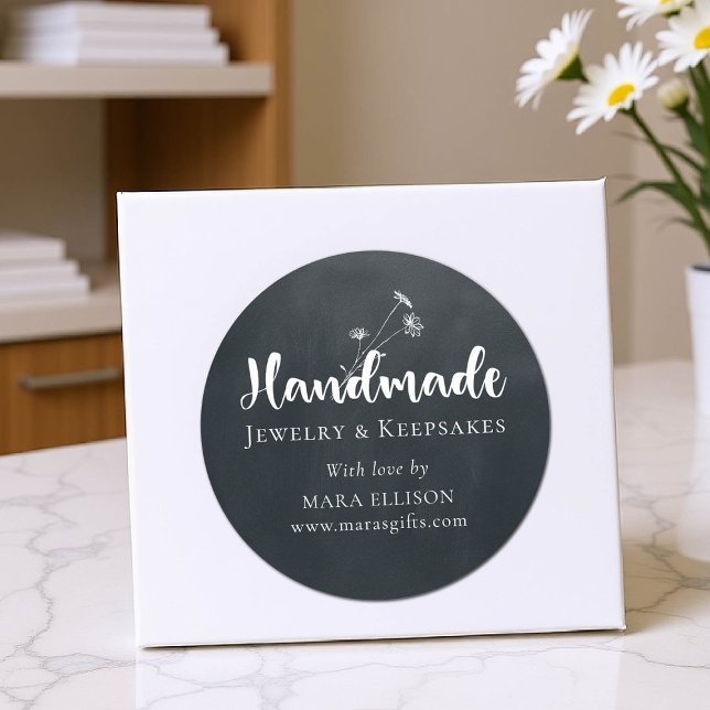 Adesivo Redondo Embalagem de produto personalizada de girassol pre (product packaging sticker artisan business gift blackboard white wildflowers handmade homemade)