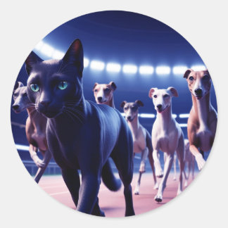 Adesivo Redondo Embalagem Líder De Gato Preto De Cães Na Faixa De 