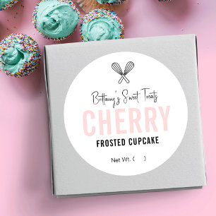 Adesivo Redondo Embalagem para Cupcake rosa feminina moderna