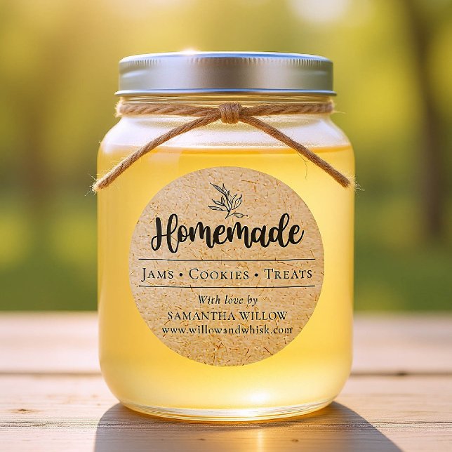 Adesivo Redondo Embalagem Personalizada de Produto do Kraft Botâni (custom packaging label homemade round botanical business drink food gift kraft black)