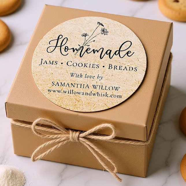 Adesivo Redondo Embalagem Personalizada de Produto do Kraft de Flo (custom packaging label homemade round botanical business drink food gift kraft black WILDFLOWERS)