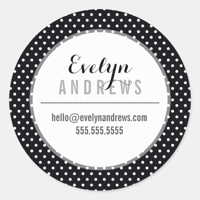 Adesivo Redondo EMBALAGEM SIMPLES SPOT mini bolinhas preto branco (Frente)