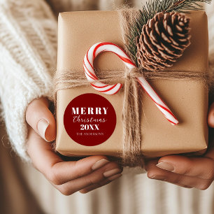 Adesivo Redondo Embalagem Vermelha de Natal Moderna e Minimalista