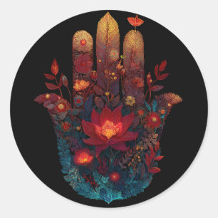 Adesivo Redondo Ember Lotus Design do Hamsa Hand