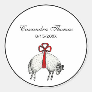 Adesivo Redondo Emblem de repouso de ovelhas com velo heráldico