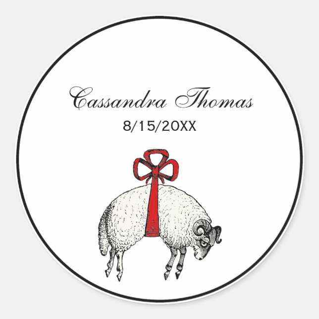 Adesivo Redondo Emblem de repouso de ovelhas com velo heráldico (Frente)